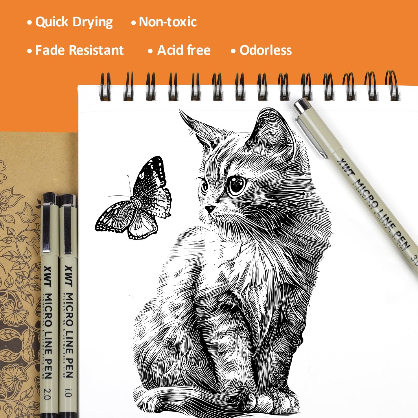 XWT 12+1 Fineliner Drawing Art Pens, Black Waterproof Pigment Ink Set for Artists, Sketching, Manga, Watercolor, Calligraphy, and Detail Outlining Archival Quality Inking Markers