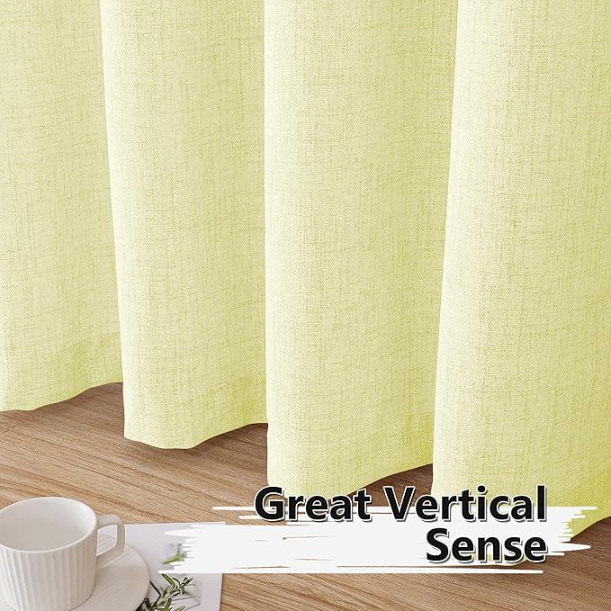 Tollpiz Linen Curtain Living Room Rod Pocket Semi Sheer Curtains Burlap Light Filtering Thick Linen Drape for Bedroom, 54 x 72 inches Long, Cream Yellow, Set of 2 Panels