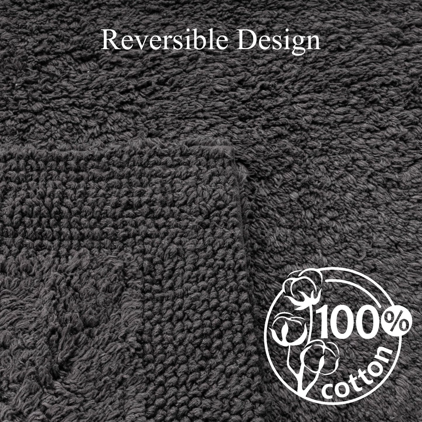 Barossa Design Reversible Cotton Bathroom Runner Rug - 22 x 60 Inch Long Bath Mat Washable & Soft Absorbent, Large Bath Rug for Bathroom Floor, Double Sink Vanity - Charcoal, 22x60 XL