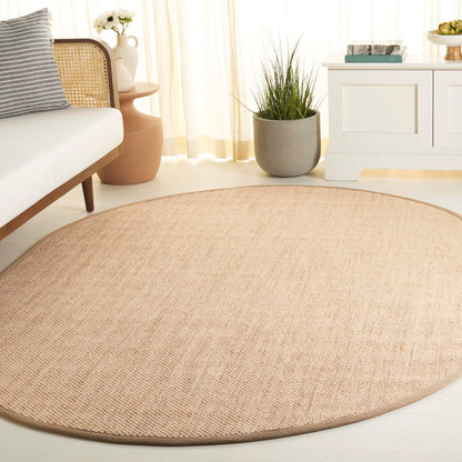 SAFAVIEH Area Rug 6x8 Oval - Natural Fiber Collection - Maize & Linen Color, Sisal, Woven Design with Border (NF141B)