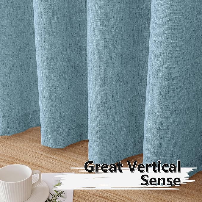 Tollpiz Linen Tier Curtains Rod Pocket Semi Sheer Short Kitchen Curtain Half Burlap Light Filtering Thick Linen Drape for Bathroom, 30 x 30 inches Long, Dusty Blue, Set of 2 Panels