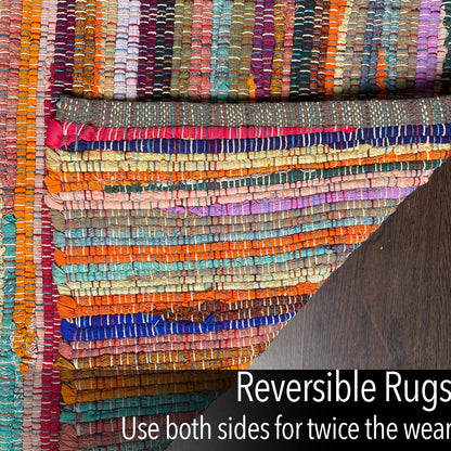 Chardin home - Eco Friendly 100% Recycled Cotton Colorful Chindi Runner Area Rug - 2'x5'
