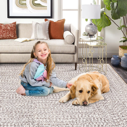 ROYHOME 9x12 Area Rug Large Machine Washable Rug for Living Room Print Braided Accent Rug Stain Resistant Non-Slip Carpet Farmhouse Solid Printed Textured Floor Cover for Home Decor, Beige/Grey