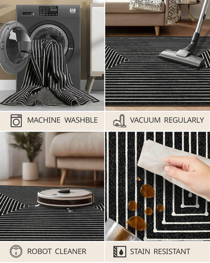Latte&Fog 5x7 Area Rugs for Living Room Bedroom, Modern Abstract Washable Rug, Boho Non Slip Low Pile Carpet for Indoor Dining Room, Office, Dorm, Classroom, Farmhouse and Kids Room - Indigo Black