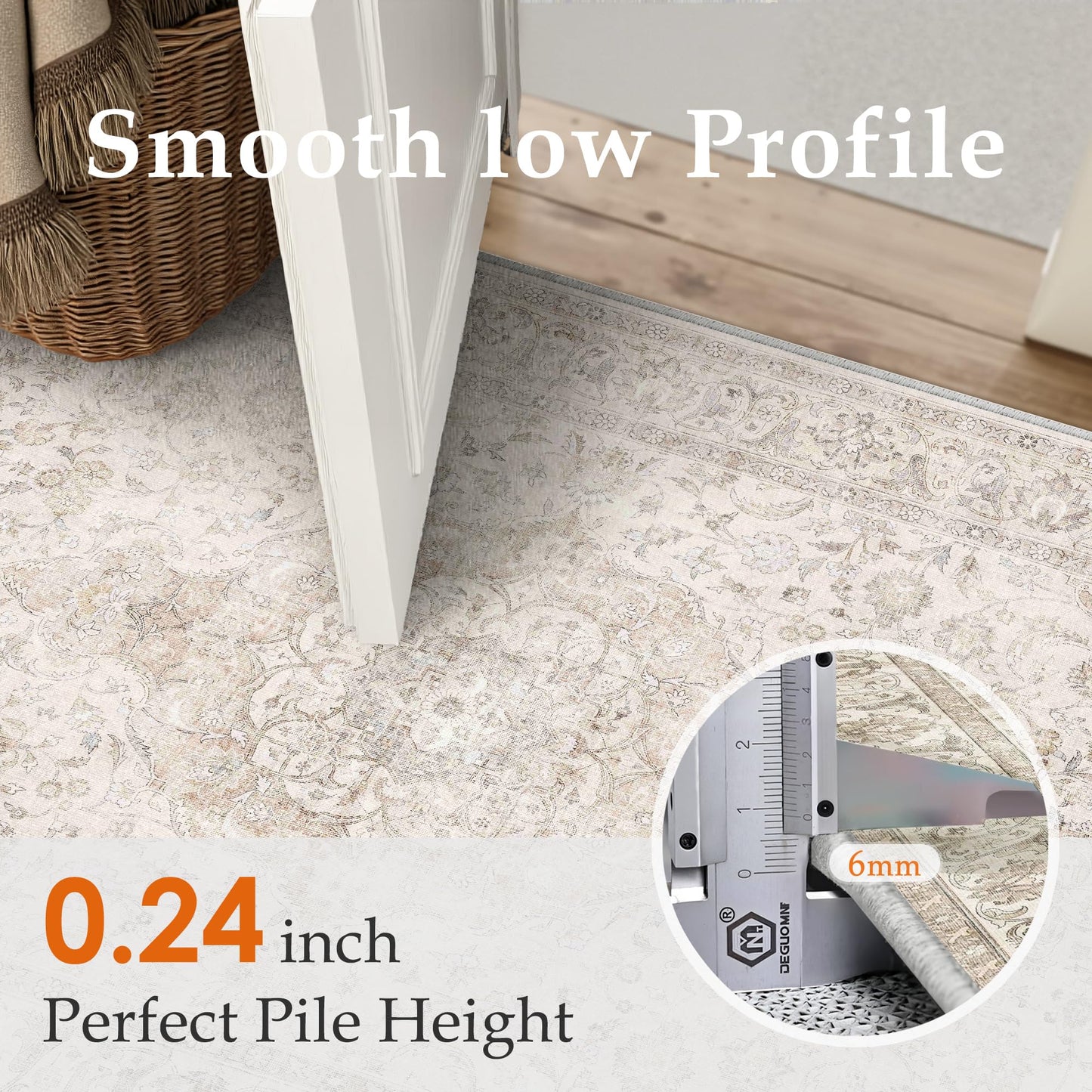 HUGEAR 2x3 Entryway Area Rug Vintage Beige Small Rug Machine Washable Door Mat Neutral Floral Low Pile Carpet Vacuumable Thin Throw Rug Entrance Kitchen Bathroom Bedroom Non Slip Lightweight
