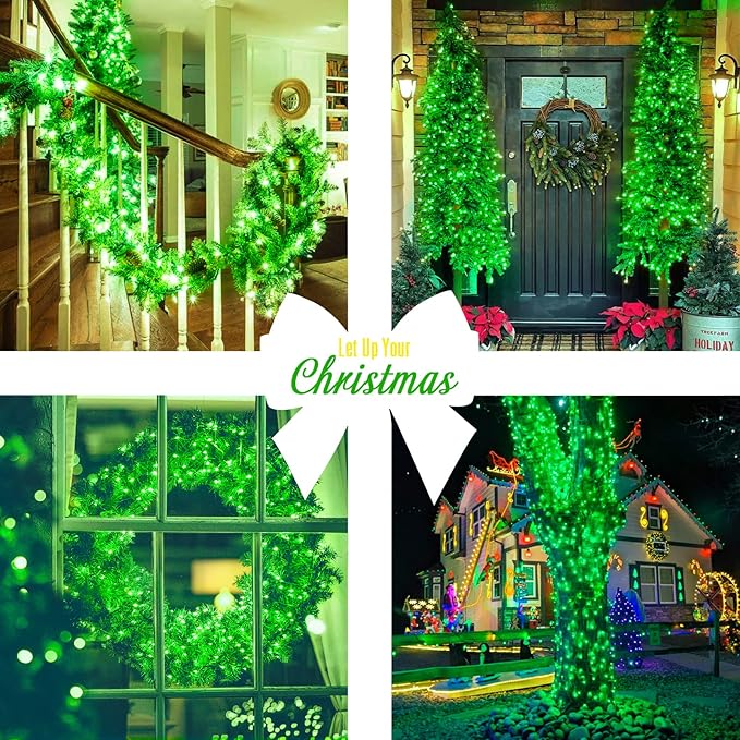 JMEXSUSS Green Christmas Lights Clear Wire, 66ft 200 LED Green Lights for Christmas Decor, Connectable Evergreen String Light Indoor Outdoor for Christmas Tree Home Garden Xmas Decorations