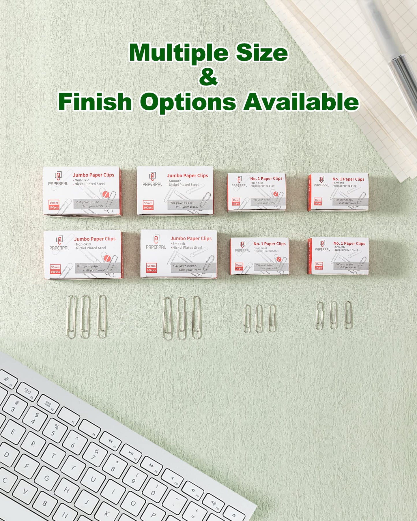 PAPERPAL Paperclips for Office School & Personal Use, #1 Nonskid Paper Clip (1-2/7"), 2000 Medium Paper Clips (20 Boxes of 100 Each), Silver