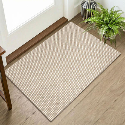 KOZYFLY Indoor Door Mat 2x3 ft Small Area Rugs Washable Front Door Mat Non Slip Rubber Backed Entryway Rug Cotton Entrance Doormat for Front Porch Bathroom Kitchen Bedroom, Ivory/Camel/Brown