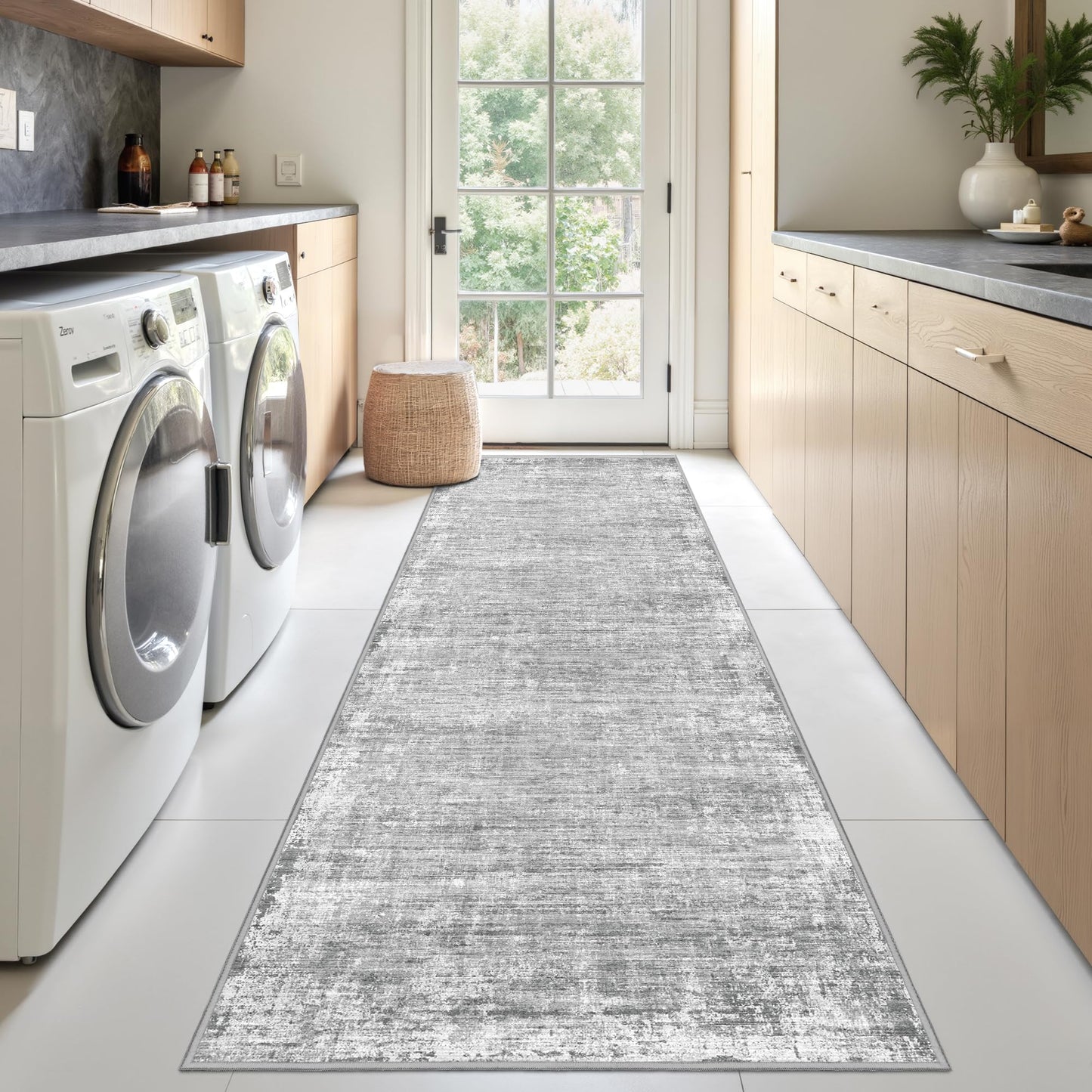 zesthome Washable Runner Rug 2x6, Runners for Hallways, Non Slip Kitchen Runner Rugs, Soft Abstract Entryway Runners, Ultra-Thin Stain Resistant Rug for Bedside, Laundry, Corridor (Grey, 2'x6')