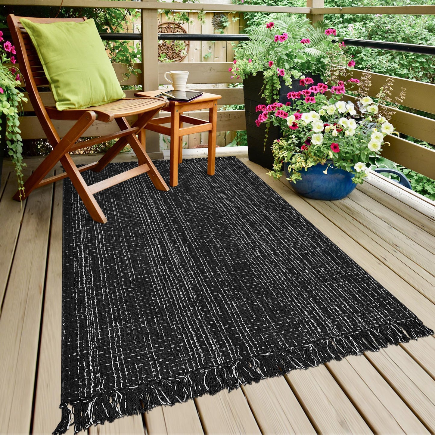 Washable Area Rug 3x5 Cotton Runner with Tassel, Black White Indoor Outdoor Rug for Kitchen Bedroom Living Room Farmhouse Laundry Entryway