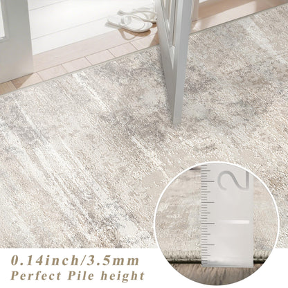 Abstract Kitchen Runner Rug 3x6 - Indoor Washable Carpet for Hallway Bedroom Laundry Low Pile Entryway Rugs with Non Slip Rubber Backing Modern Home Decor Mat for Dining Room Bathroom 3x6 Beige