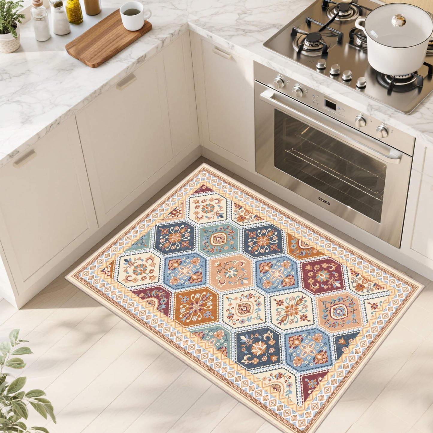 TTelephant 2x3 Washable Entryway Rugs, Soft Non-Slip Boho Moroccan Rug, Low-Pile Printed Indoor Throw Rugs for Entrance, Kitchen, Bedroom Bedside- Multi