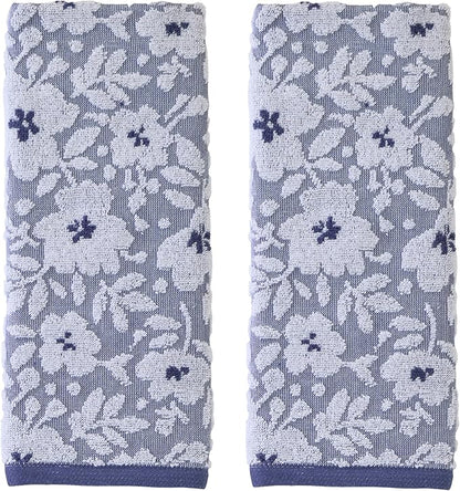 SKL Home Floral Jacquard 100% Cotton 2pc Hand Towel Set, Reversible & Decorative