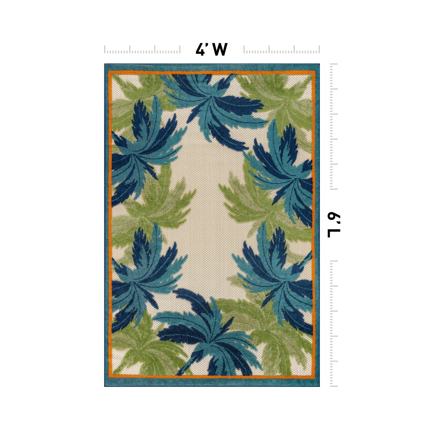Rugshop Indoor/Outdoor High-Low Textured Area Rug, Palm Border, Easy-Clean Patio Rug for Porch Deck Balcony 4' x 6' Beige/Multi