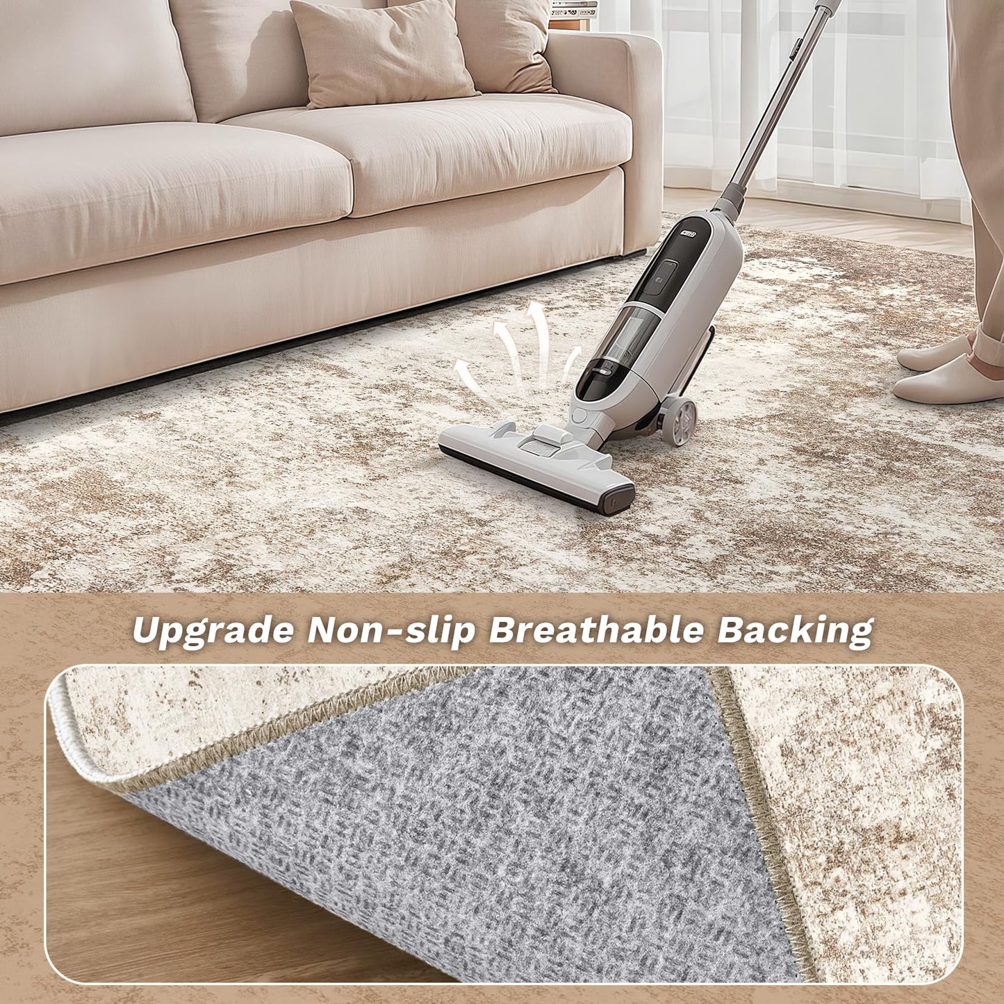 Micgeek Area Rug Living Room - 5X7 Abstract Washable Large Soft Foldable Non Slip Rug Neutral Modern Low Pile Carpet for Bedroom Nursery Dining Room Kitchen Home Office Indoor - Brown