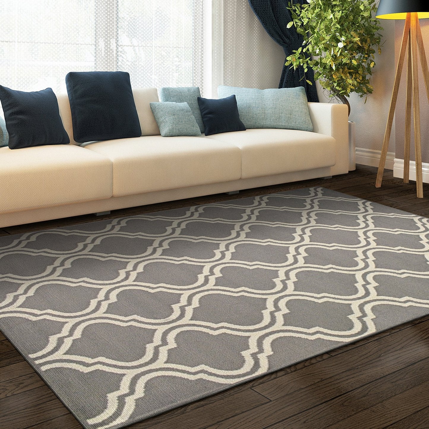 SUPERIOR Indoor Area Rug, Jute Backing Rugs, Modern Floor Decor for Entryway, Hallway, Kitchen, Office, Bedroom, Living Room, Dining Room, Nursery, Elegant Double Trellis, 8' x 10', Grey