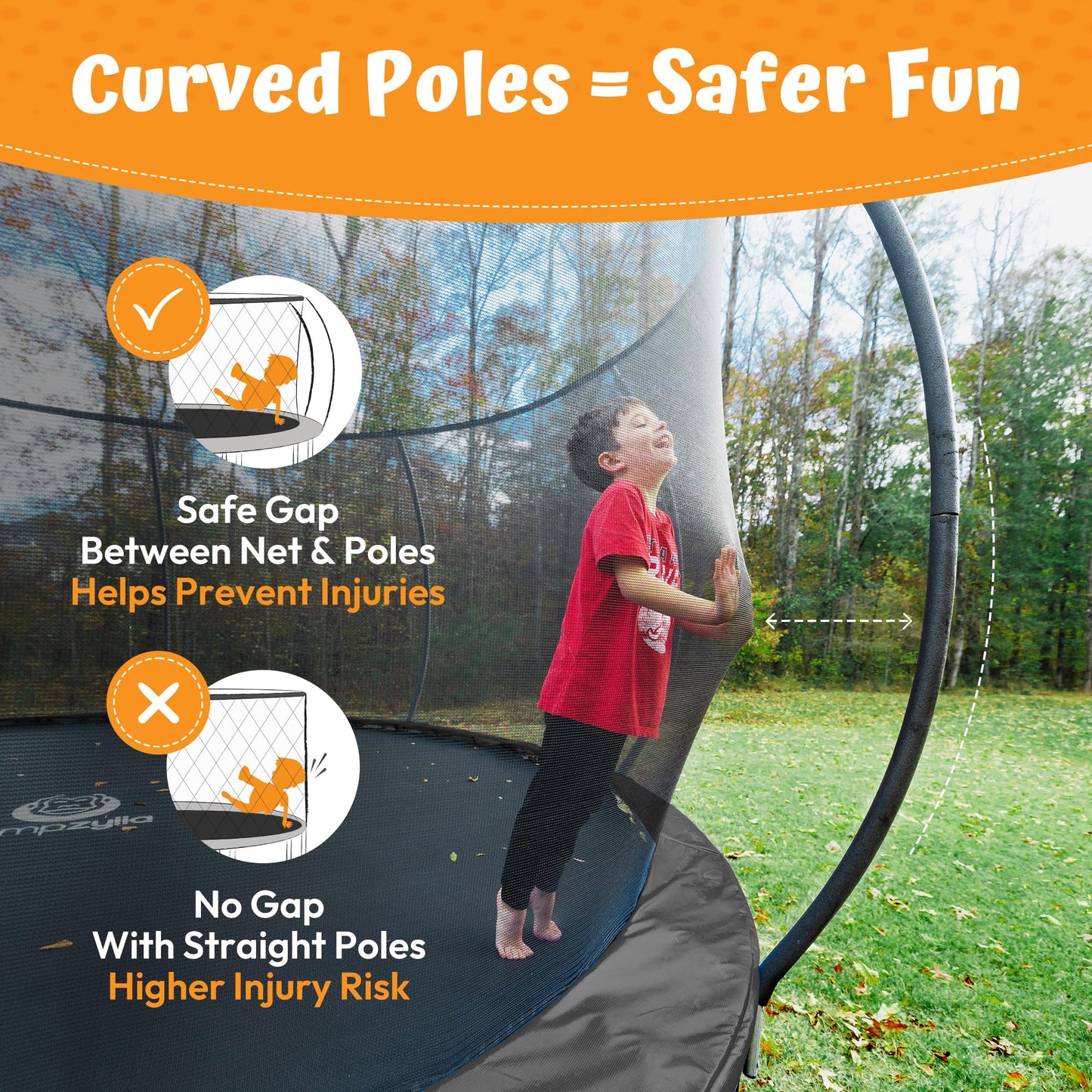 Jumpzylla Outdoor Trampoline with Net for Kids 8FT 10FT 12FT 14FT 15FT 16FT