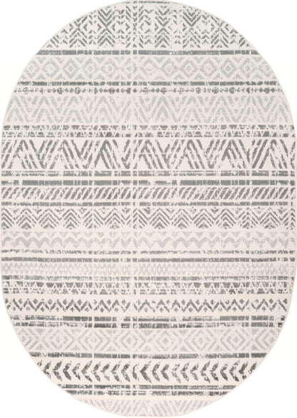 Rugshop Geometric Boho Oval Rug – Gray Tribal Pattern, Perfect for Dining Room, Living Room, 5' x 7' Oval