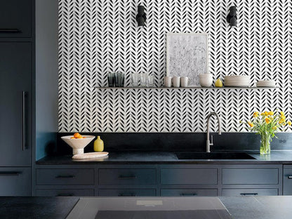 Micpolo Black and White Peel and Stick Wallpaper Modern Self-Adhesive Contact Paper Thicken Waterproof Easy to Clean Decorative Removable Wall Paper Herringbone for Bedroom Bathroom 17.3in x 78.7in