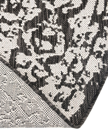 Rugs.com Outdoor Traditional Collection Rug – 10 Ft Round Black and White Flatweave-Pile Rug Perfect for Kitchens, Dining Rooms