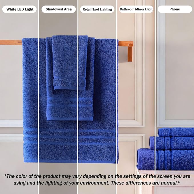 Hawmam Linen Royal Blue Bath Towels 4 Pack Soft and Absorbent