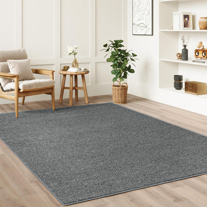 COSOSA Washable Faux Sisal Rug, 10x14 Firm Textured Woven Mat, Indoor-Outdoor Non-Slip Easy-Clean Area Rug, Solid Modern Carpet for Living Room, Bedroom, Kitchen, Entryway, Grey