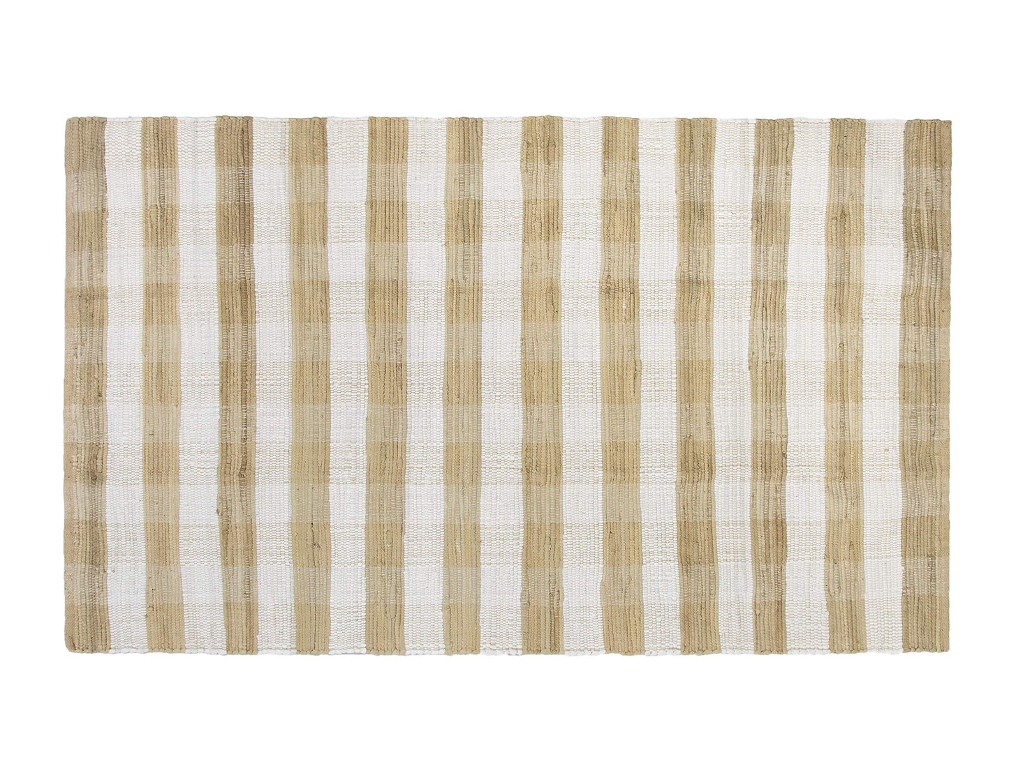 GLAMBURG Cotton Reversible Area Rug 3' x 5' Farmhouse Floor Mat, Handwoven Washable Carpet Checkered Plaid Rug for Front Porch Living Room Kitchen Bedroom - Beige Natural