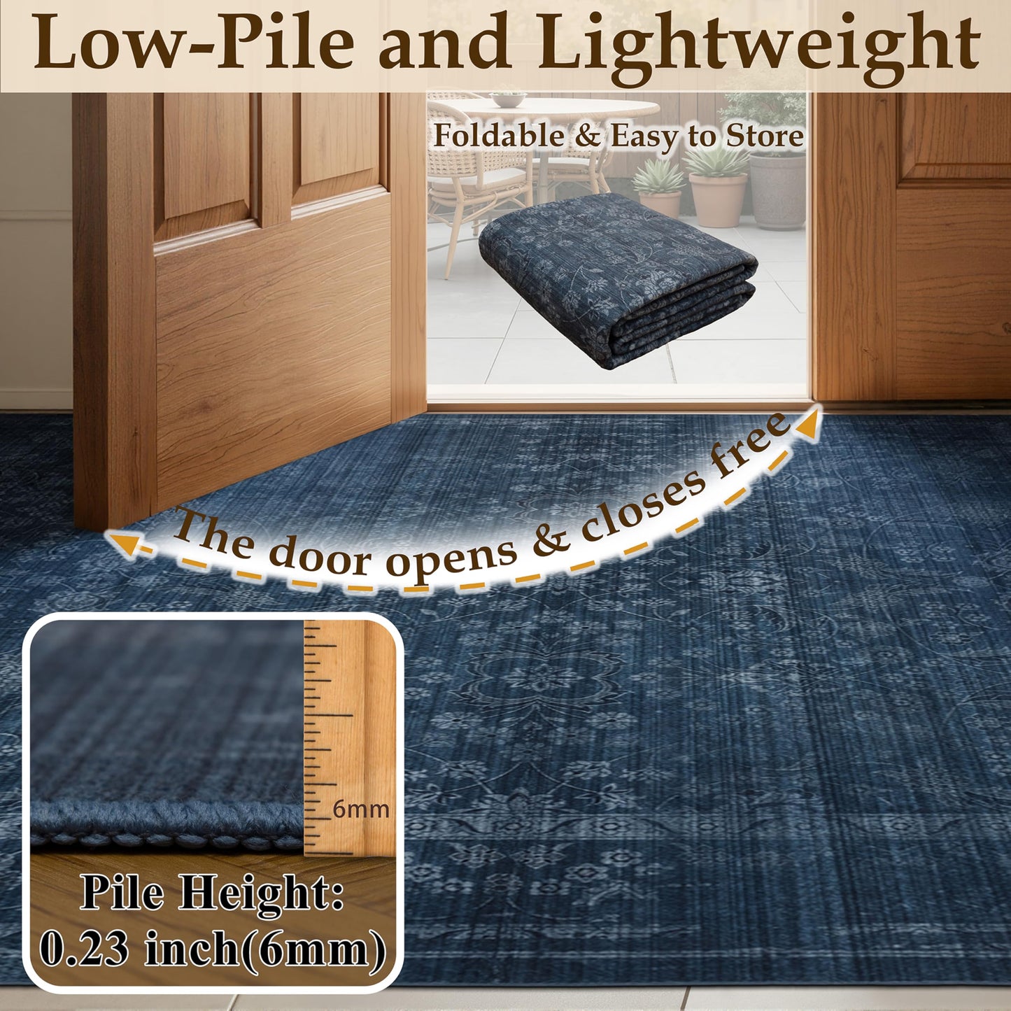 Ruaruarug Area Rug 8'×10', Non Slip Machine Washable Ultra Soft Stain & Fade Resistant, Pet & Kids Friendly, for Living Room/Bedroom/Kitchen/Classroom, Dark Blue