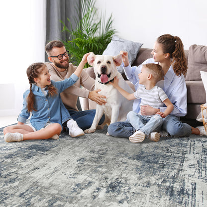 8x10 Area Rugs for Living Room Rug Washable: Modern Large Rug for Dining Room Bedroom Carpet Non Slip 8 by 10 Indoor Abstract Nursery Home Office Blue Grey