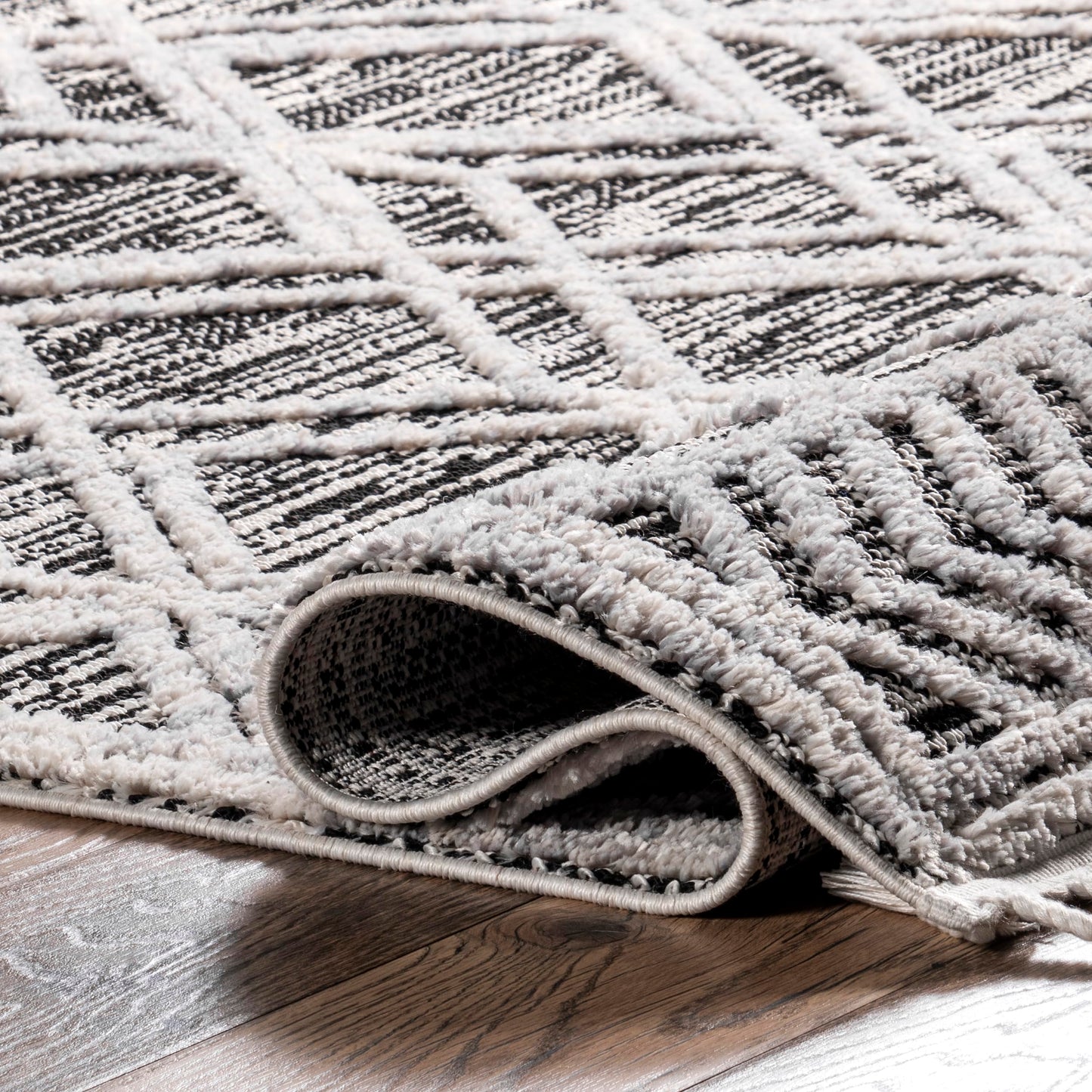 nuLOOM 9x12 Ansley Moroccan Tassel Area Rug, Grey, High-Low Textured Bohemian Design, Plush High Pile, Stain Resistant, For Bedroom, Living Room, Hallway, Entryway
