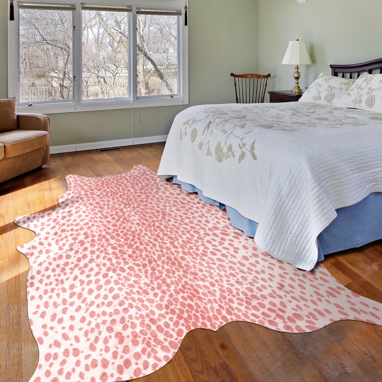 WARM HAVEN Leopard Print Rug, Animal Print 5.2x6.2 Feet Cowhide Rug for Living Room Bedroom Cow Hide Cheetah Faux Fake Antelope Deer Western Rustic Pink