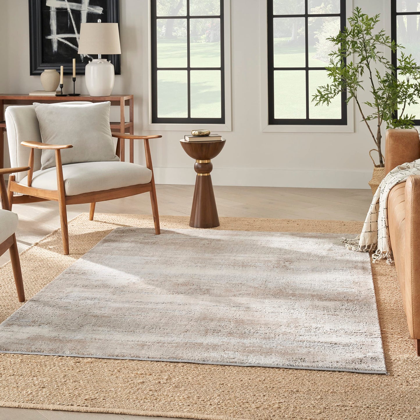 Nourison Home Natural Jute Bleached 6' x 9' Area Rug - Easy Clean, Non Shedding, Bed Room, Living Room, Dining Room, Kitchen (6' x 9')