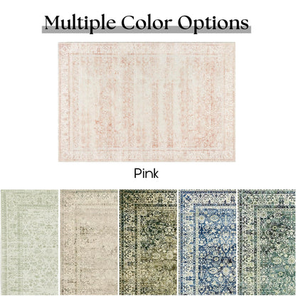 Pink Nursery Rug for Baby Girl 5 x 7 Neutral Blush Pink Boho Cute Floral Foldable Machine Washable Low Pile Soft Surface Carpet Area Rugs for Living Room Bedroom Dorm Kids Playroom,5x7
