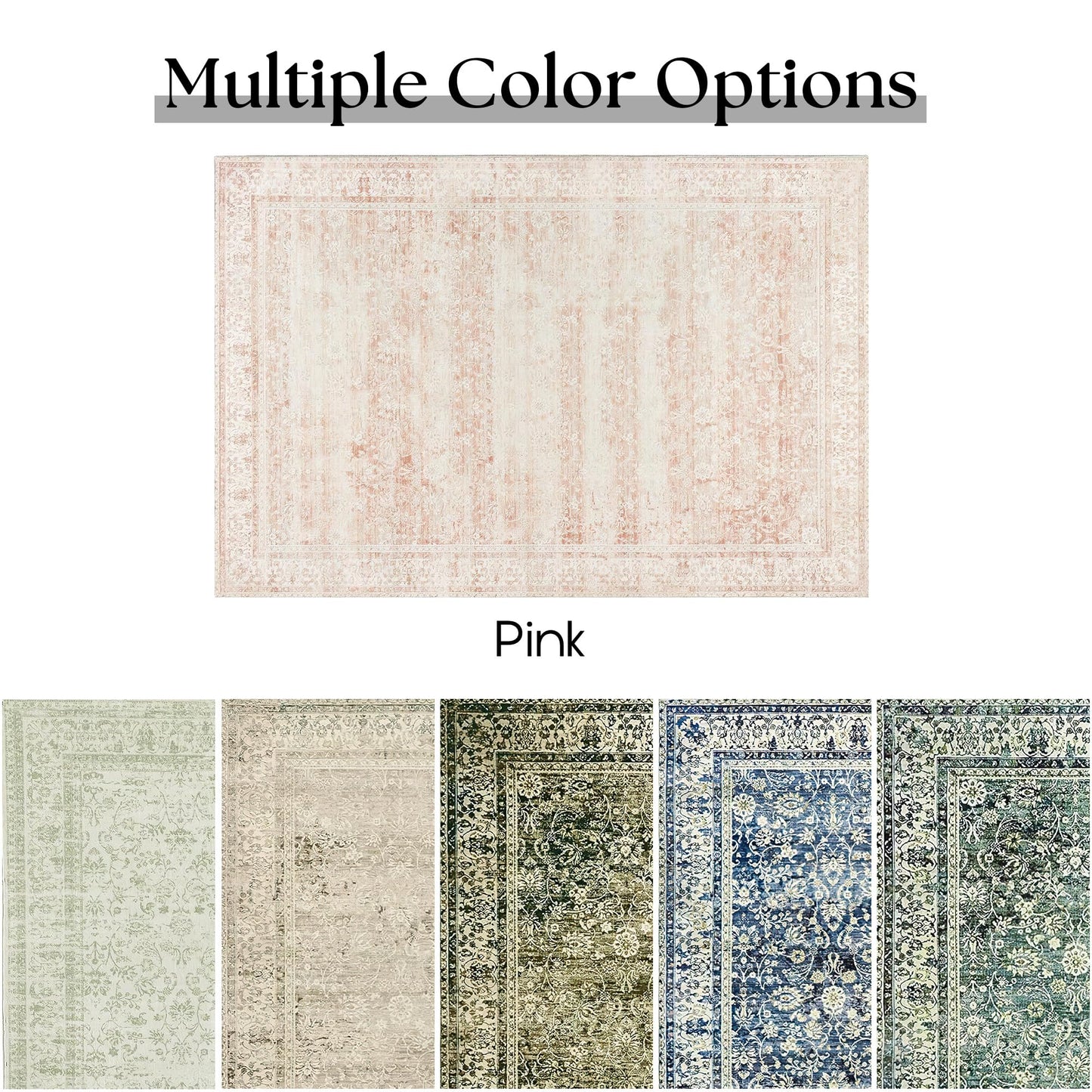 BILEEHOME Light Pink Nursery Rug for Baby Girl Neutral Blush Pink Boho Floral Pattern Carpet 5 x 8 Washable Non Slip Low Pile Soft Surface Area Rugs for Living Room Bedroom Playroom,5x8