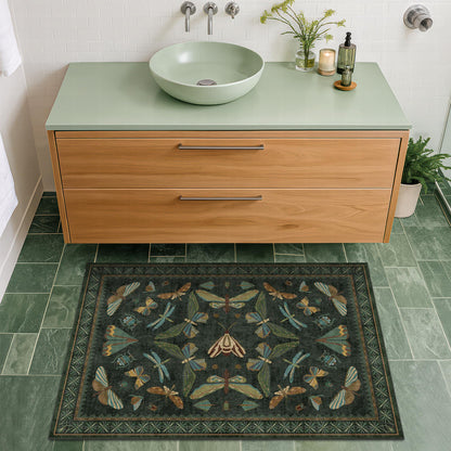 Hazo Haus 2x3 Entry Way Rugs Indoor - Dark Green Small Throw Rug for Kitchen, Bathroom, Insect Boho Design, Washable Non Slip Stain Resistant