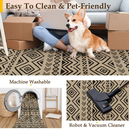 PureCozy 5x8 Easy Jute Outdoor Rug Black Boho Indoor Outdoor Area Rug Farmhouse Patio Carpet for Backyard, Patio, Porch, Living Room， Easy-Cleaning, High Traffic, Pet-Friendly, Non-Shedding