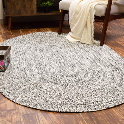 Super Area Rugs Farmhouse Braided Rug Cotton Kitchen Reversible Carpet, Black & White, 3' X 5' Oval