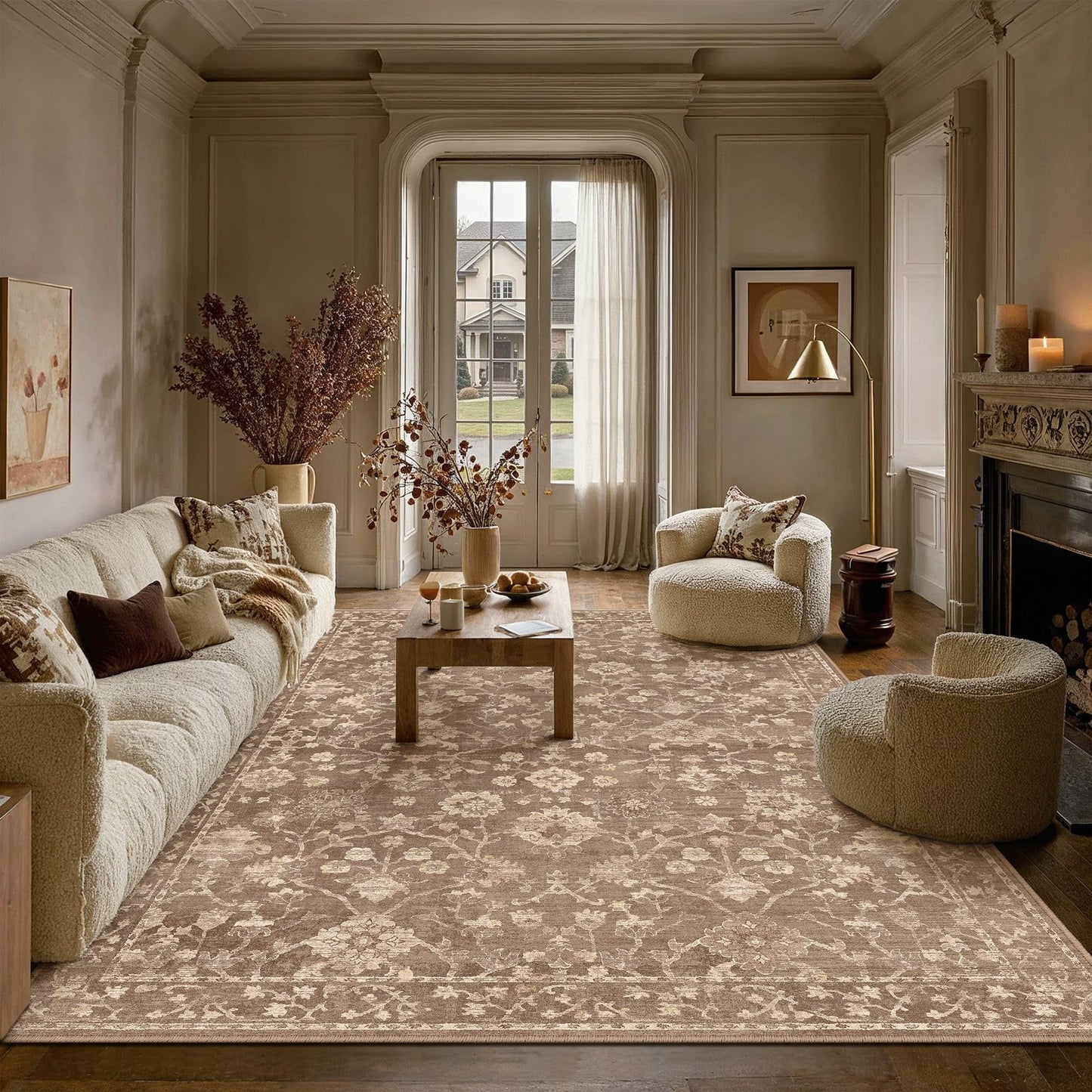 HUGEAR 6x9 Area Rugs for Living Room Washable Rug Carpet Brown Neutral Bedroom Rug Non Slip Soft Low Pile Retro Distressed Stain Resistant for Home Dining Room Office Farmhouse