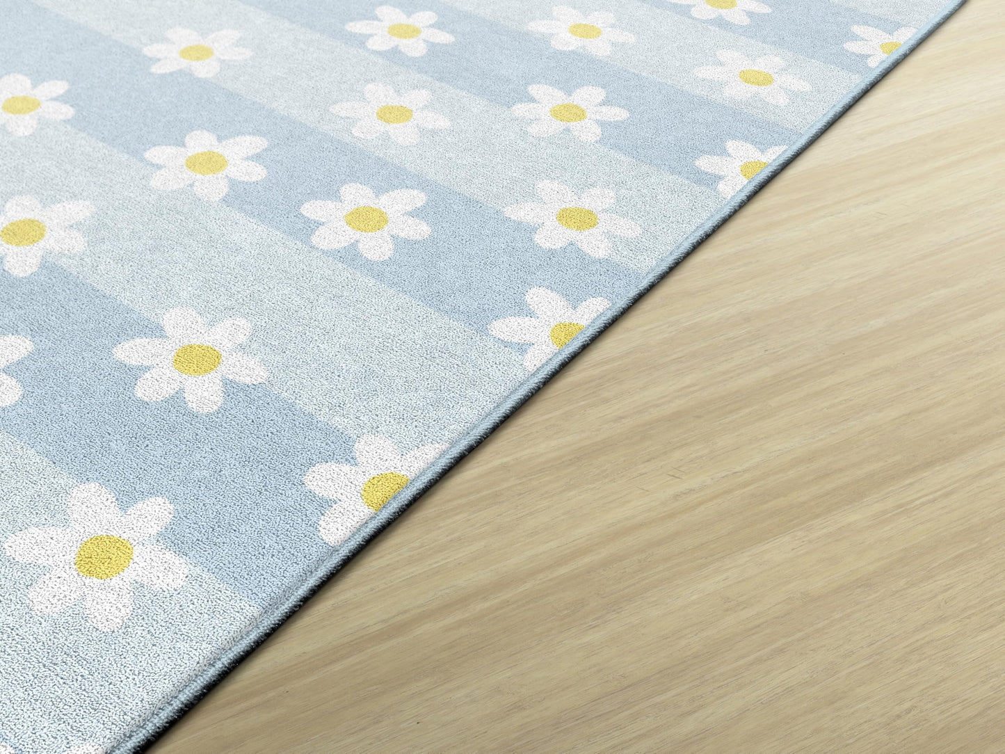 Flagship Carpets Pretty in Pastel Daisies On Blue Stripes Educational Area Rug for Kids Room, Children's Classroom Rug for Teaching and Playroom, 7'6" X 12' - Blue Stripes