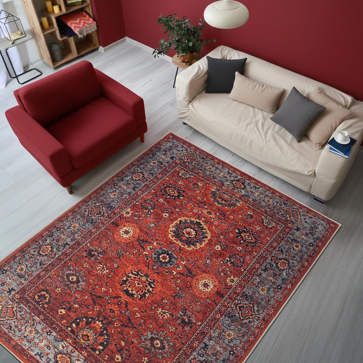 Keen Home Design 5x7 Rug - Machine Washable Area Rug with Non-Slip Backing, Ideal for Living Room, Dining Room, Bedroom - Vintage, Easy Clean, Durable, Low Pile Rug - (5' x 7')