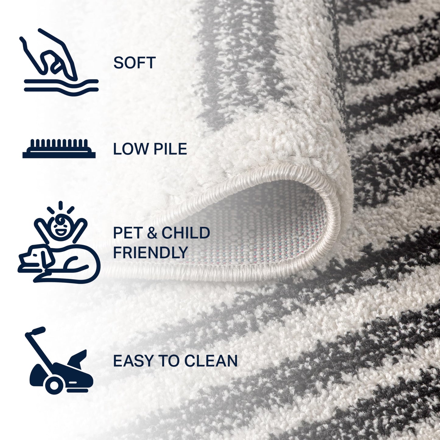JONATHAN Y Khalil Modern Berber Stripe Cream/Black 8' Round Indoor Area Rug, Contemporary, Bohemian, Easy-Cleaning for Living Room, Bedroom, Kitchen, Pet Friendly, Non-Shedding (MOH207A-8R)