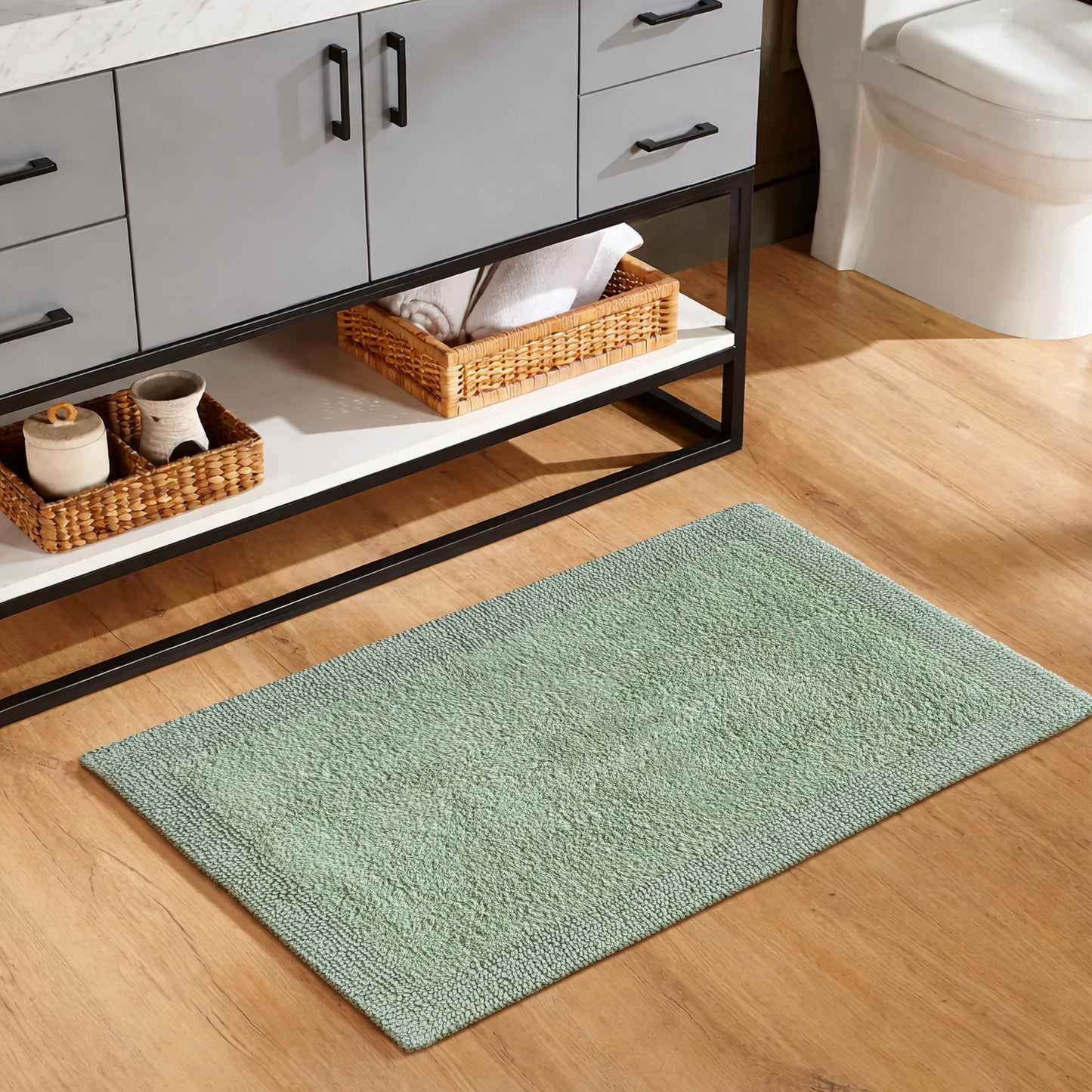 Cotton Reversible Bath Mat 20x32 Inch Sage Green, 100% Cotton Bathroom Rug, Soft Absorbent, Anti Skid, Machine Washable Bathmat for Shower, Tub, Entryway