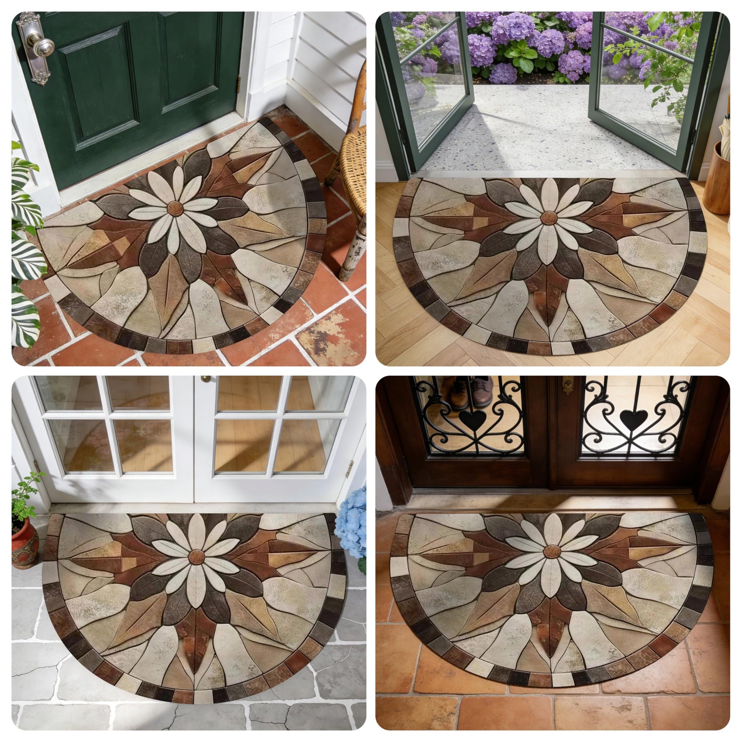 RAIPY Half Round Door Mat 2'x3', Entrance Rug Floor Mats, Print Design Non-Slip Washable Semicircle Rug, Durable Half Moon Mat for Indoor Entrance Living Room