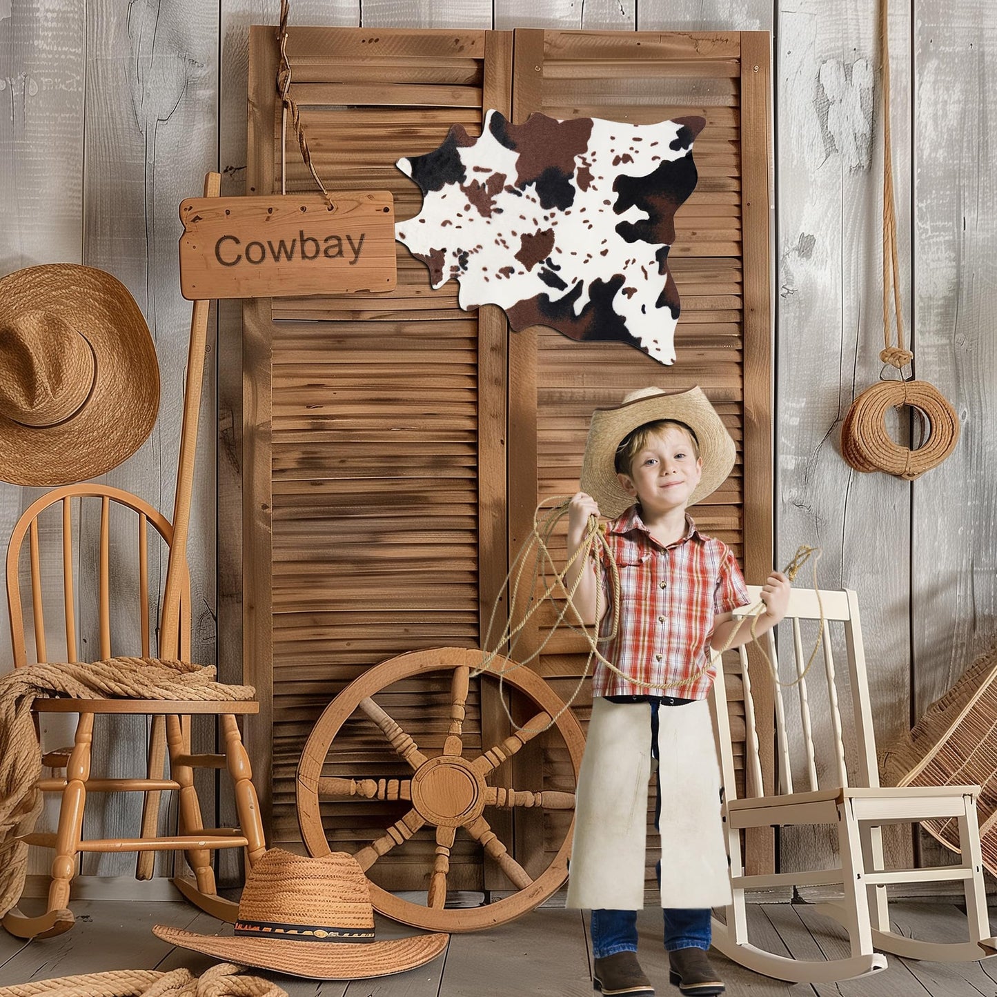 Fttoyoly Cow Print Table Runner for Western Table Decor, Mini Faux Cowhide Rug, Rustic Chic Rugs for Kids and Dining Room, Faux Animal Area Carpet Non-Slip 19.3" W x 23.6" L