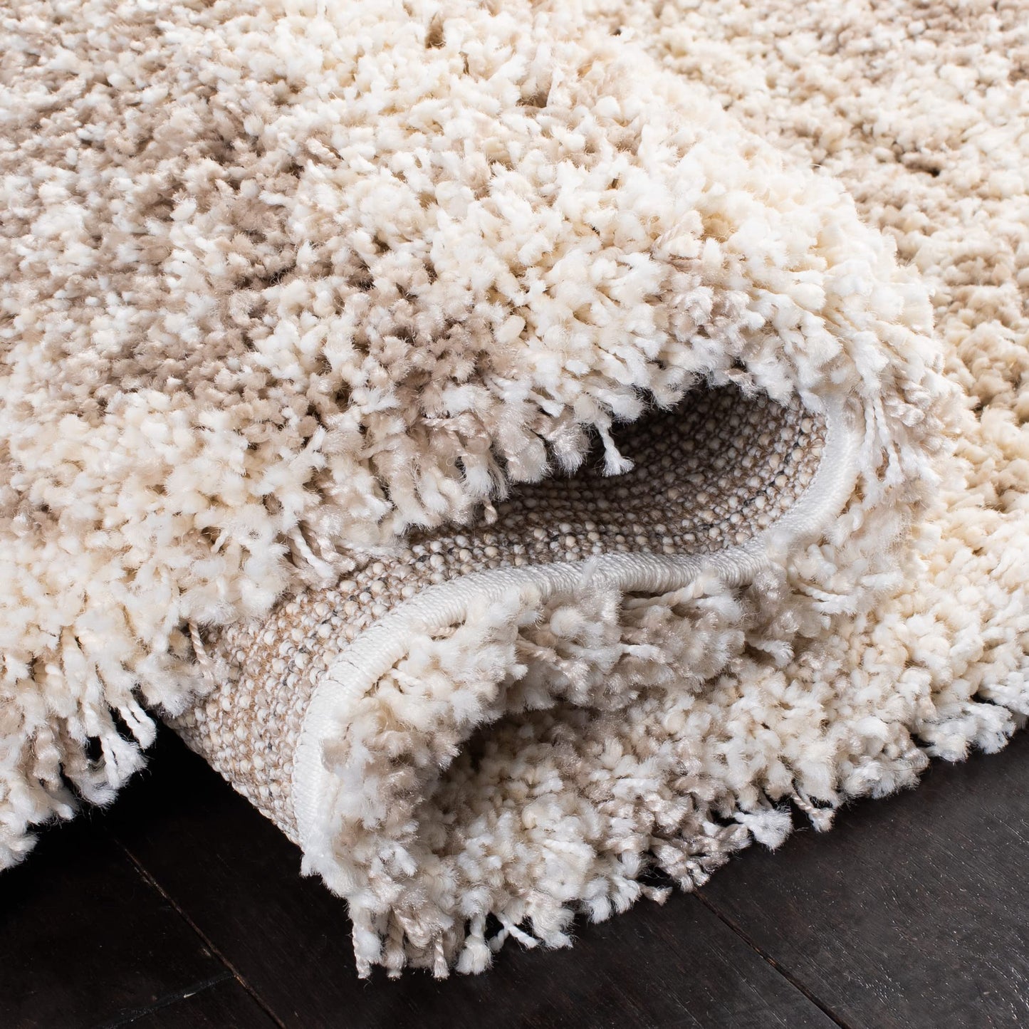 SAFAVIEH Hudson Shag Collection Area Rug - 7' Square, Ivory & Beige, Modern Design, Non-Shedding & Easy Care, 2-inch Thick Ideal for High Traffic Areas in Living Room, Bedroom (SGH206B)