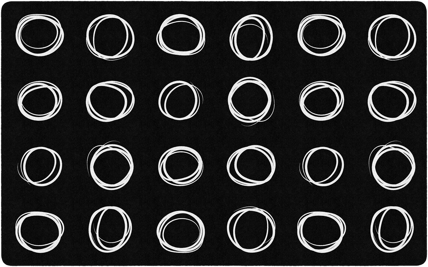 Flagship Carpets Circle Sampler Abstract Classroom Educational Area Rug for Kids and Teachers, Durable Quality for Schools, Preschool, Daycare, & Learning Centers, 7'6" x 12', Black