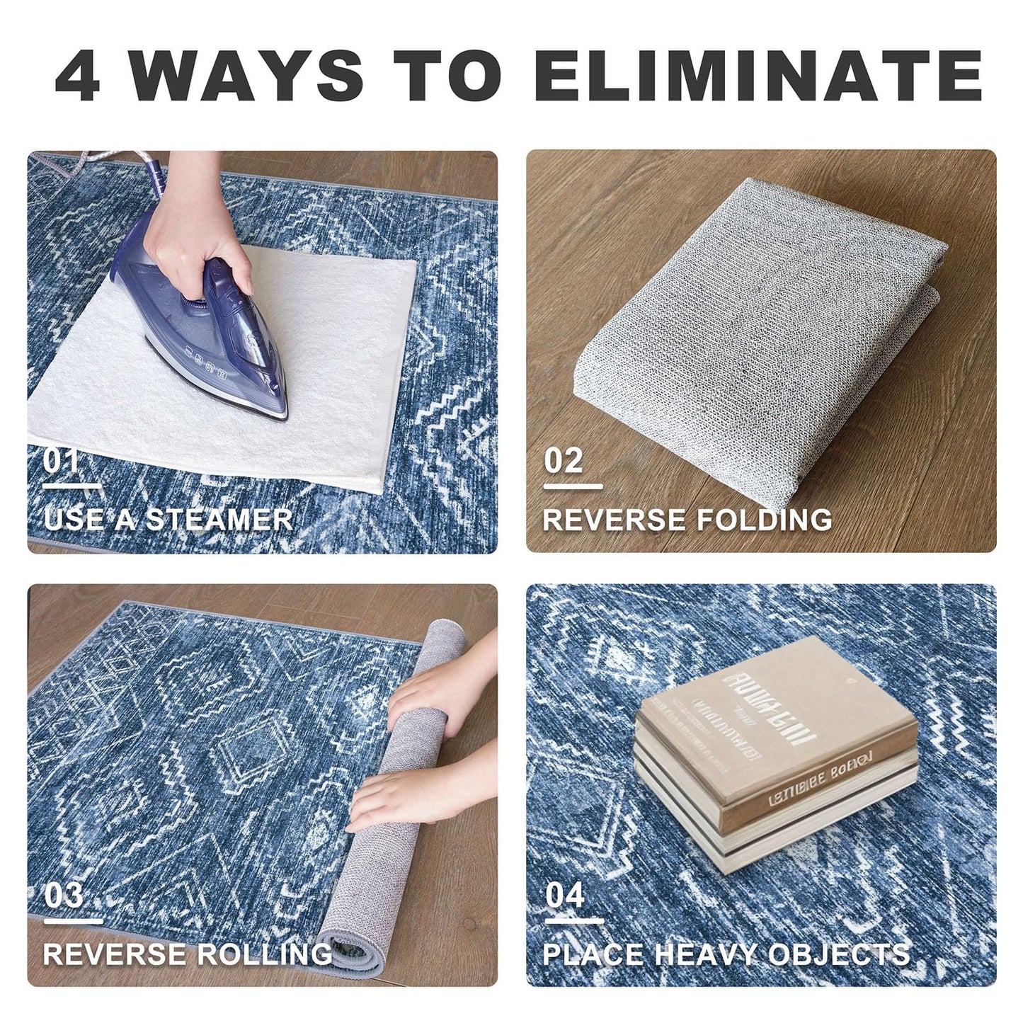 KILOCOCO Runner Rug 2x6 Non Slip Washable Runner for Hallway Kitchen Runners Soft Printed Low-Pile Machine Washable Foldable Floor Blue Runners Rug for Entryway Bedroom Living Room Bathroom