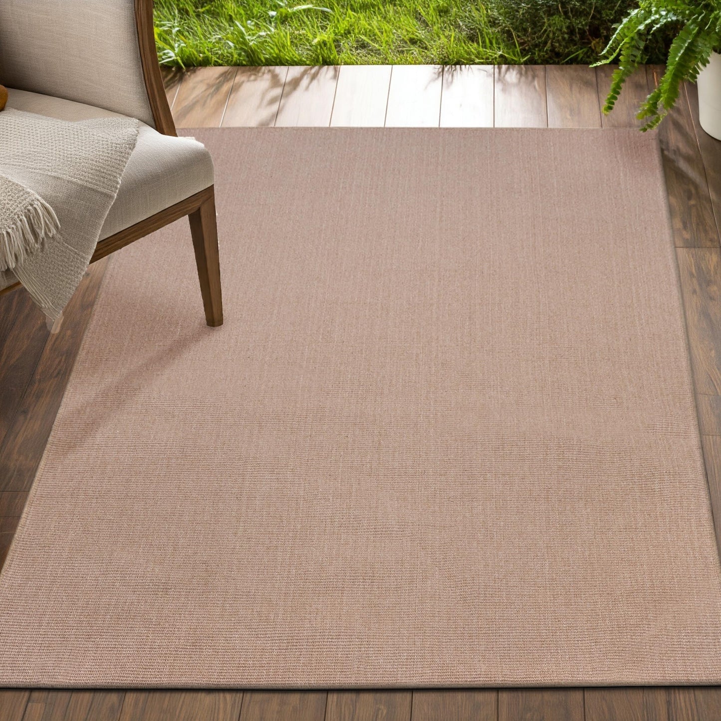 Delara Solid Indoor Outdoor Area Rug, Easy Cleaning, Non Shedding, Hose Washable, Bed Room, Living Room, Dining Room, Patio, Sustainable Rug, Recycled Polyester Rug. (Dark Beige, 5' X 8')