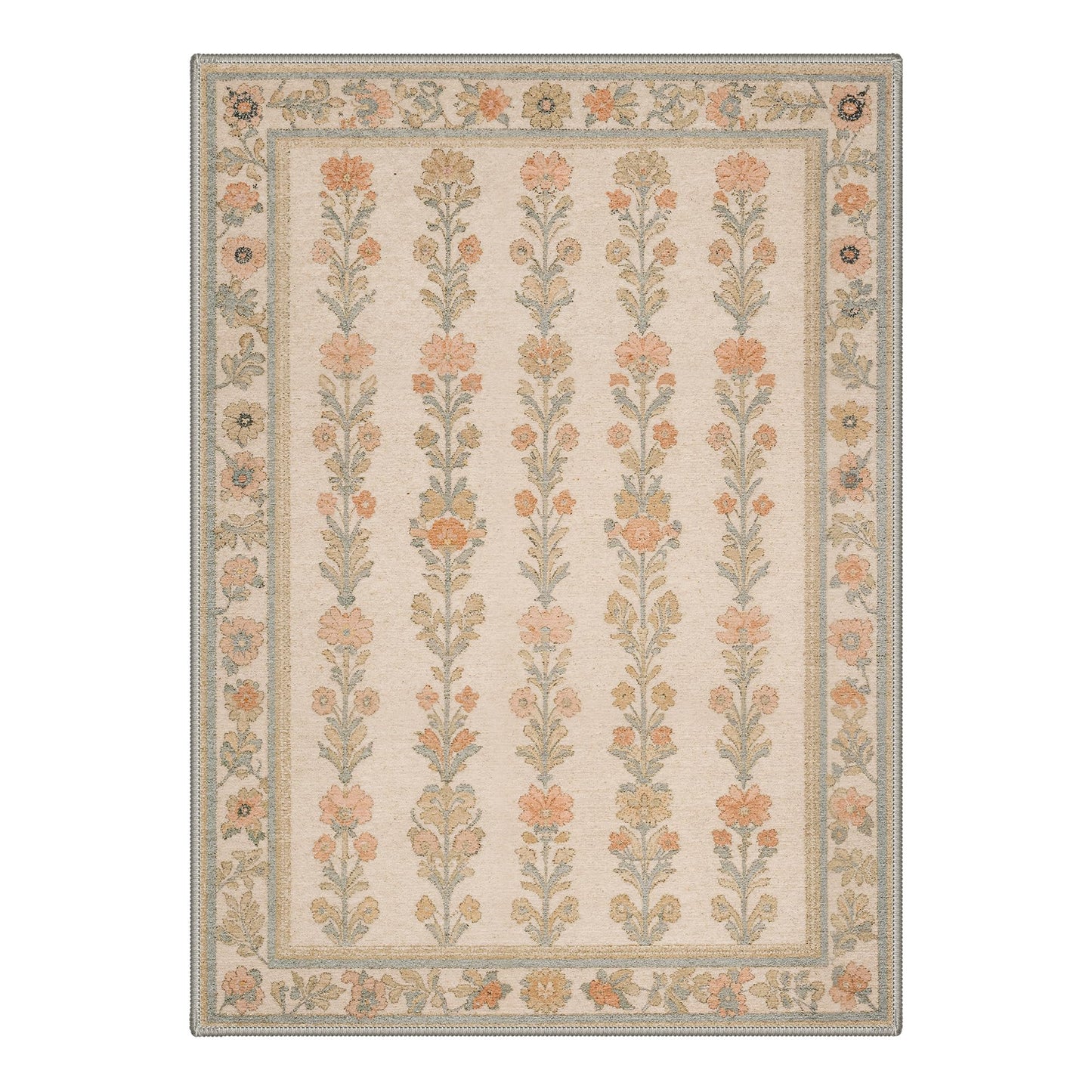 Bavni 8X10 Area Rugs for Living Room Machine Washable, Non Slip Low Pile Soft Modern Botanical Rugs, Floral Vines Carpet for Bedroom Dining Room, Home Office, Warm Beige