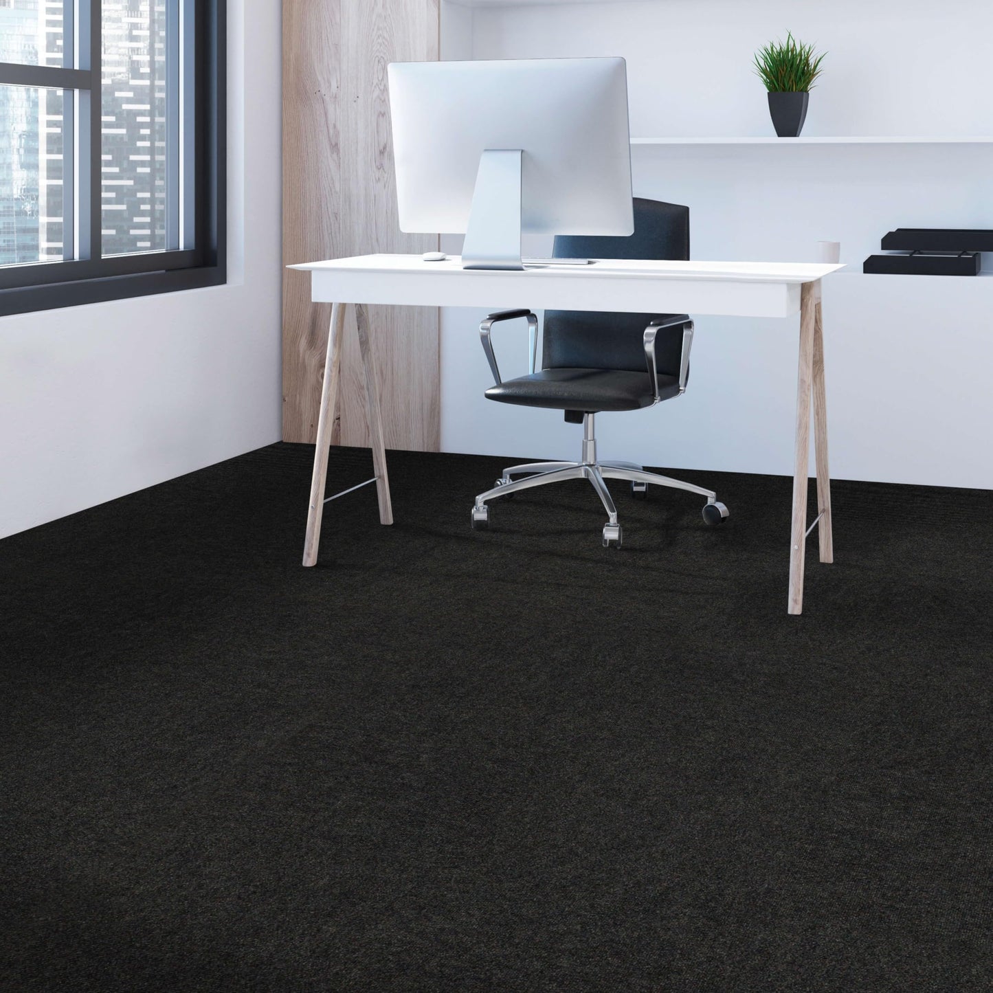 Mohawk Home Peel and Stick Carpet Tiles 18x18 Inch Indoor Outdoor Polyester, Stain Resistant, Easy DIY Install (10 Tiles, 22.5 Sq Ft,Black Rib)